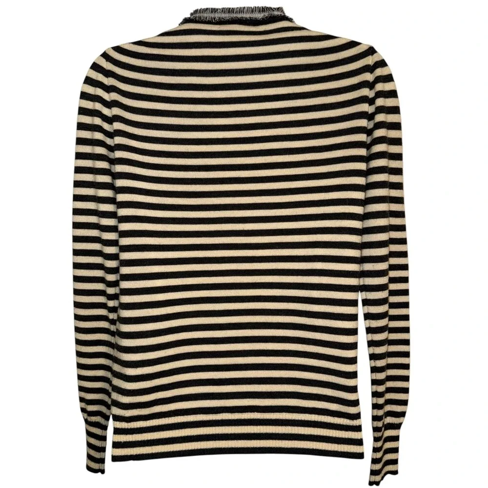 J. CREW‎ Harlow Wool Tan & Black Striped Fringe Trim Lightweight Cardigan Small